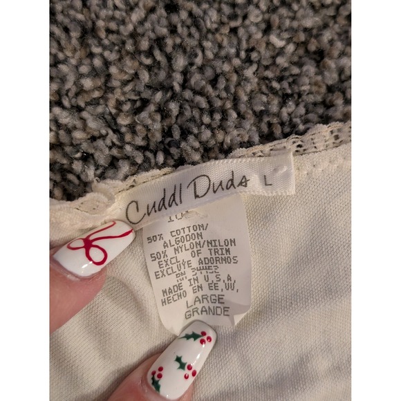 Cuddl Duds Women's Cream Lace Trim V Neck Sleeveless Tank Top L - Picture 3 of 4